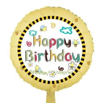 Bees Happy  Birthday Yellow Balloon