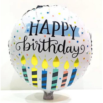White Happy  Birthday Candle Balloon