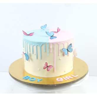 Blue and Pink Butterfly Gender Reveal  Dripping Buttercream  Cake