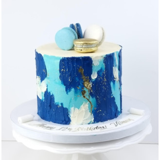 Bluish Sky-Sea Buttercream Cake with Macaroons Bluish Sky-Sea Buttercream Cake with Macaroons