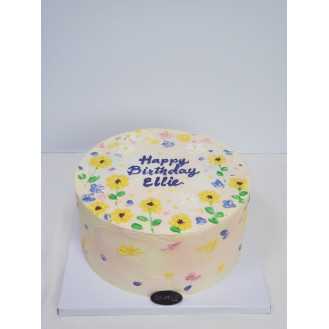 Floral Arts on a White-Pink Hue Base Buttercream Cake