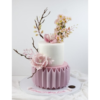 Floral Spring White and Pink Cake 
