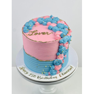 Pink and Blue Fault line Buttercream Cake