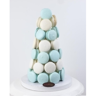 White and Teal Macaroon Tower 