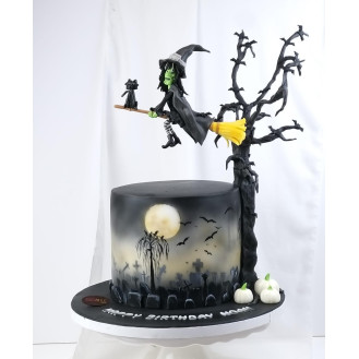 Halloween Witch On A Tree Cake 