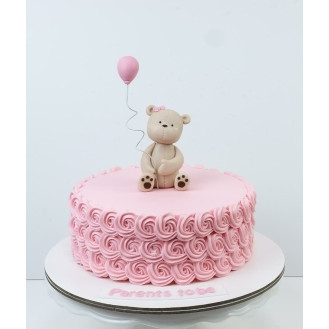 Pink rossette Bear Buttercream Cake