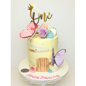 Floral with Edible Print Butterfly Naked Cake Floral with Edible Print Butterfly Naked Cake