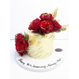 Floral Cake (Red Roses with gold touches)