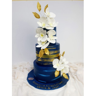 Floral 3 tier blue cake 