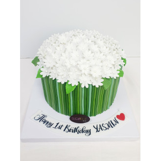 White Flower cake with Green Stems 