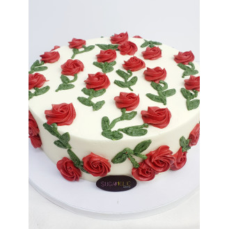 Red Rosette Piping Cake 