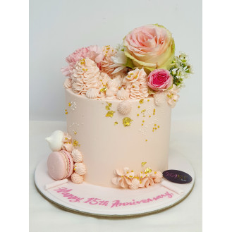 Pink Rose Cake with Buttercream Swirls 
