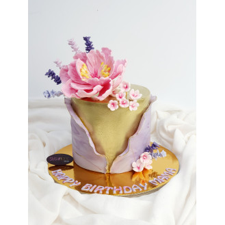 Purple and Gold Peony Flower Cake 