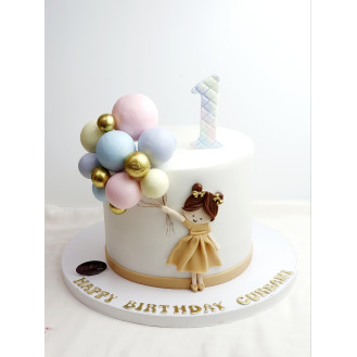Girl Holding Balloons Cake 