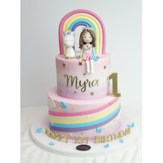 Unicorn with a Girl Cake