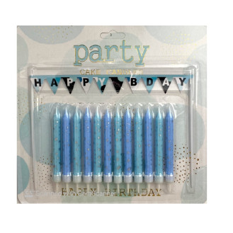 Blue with Gold Splash Candles and Mini Banner 