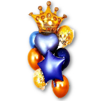 Crown Blue Heart Foil Balloon Set