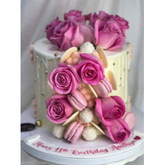 Roses and Macaroons Buttercream Cake