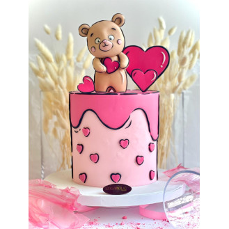 Valentines Bear In-Loved  Pink Fondant Cake 