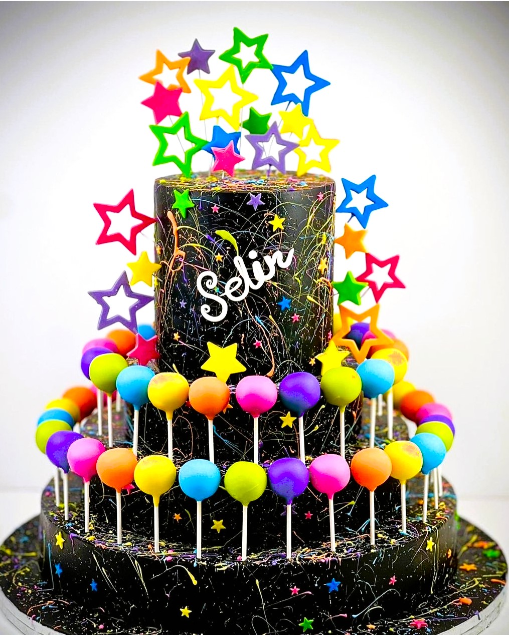 Neon theme Cakepop Tower with 1Kg cake on top