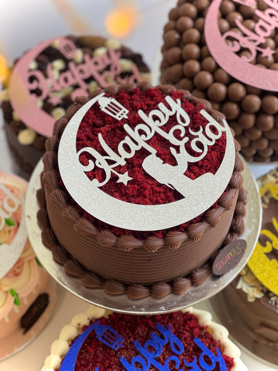 Red Velvet Belgian Ganache Cake With Happy Eid topper