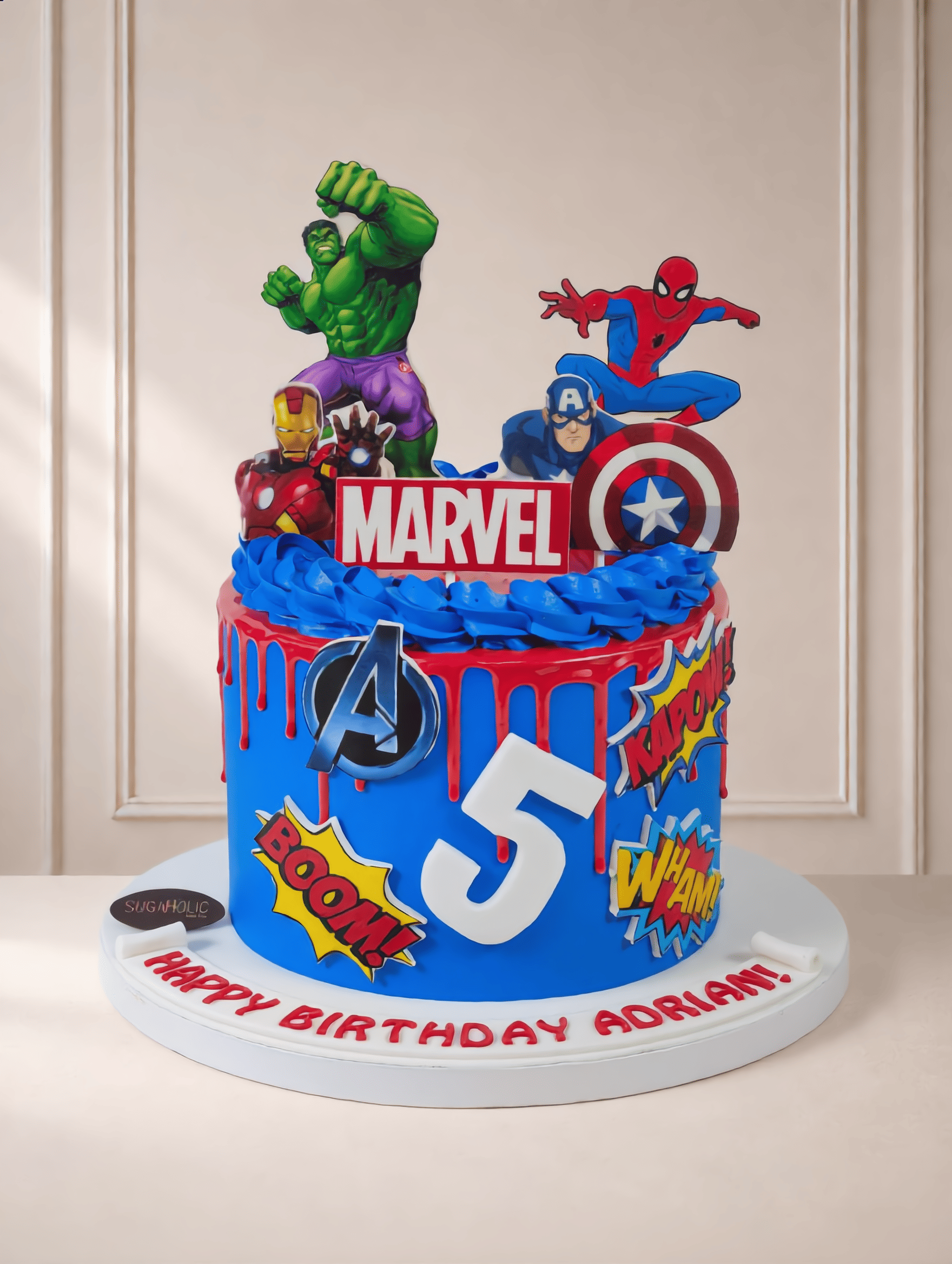 Blue and Red Marvel Superhero Buttercream Cake