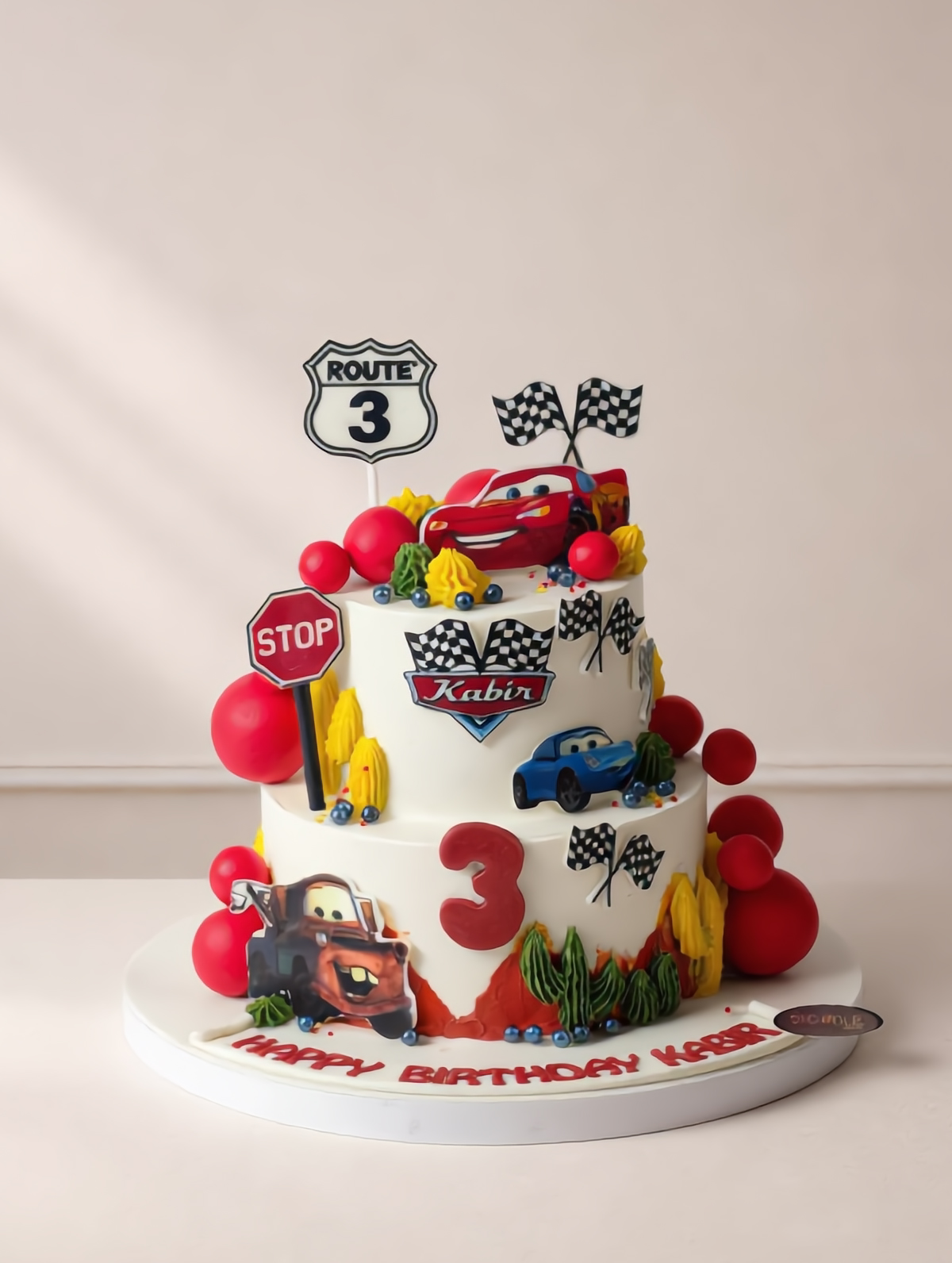 Car Racing Two Tier Birthday Cake