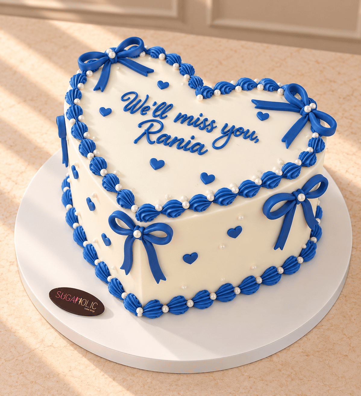 Blue Bow Heart Buttercream Cake