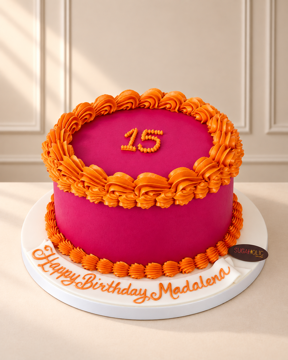 Magenta and Orange Piped Celebration Cake