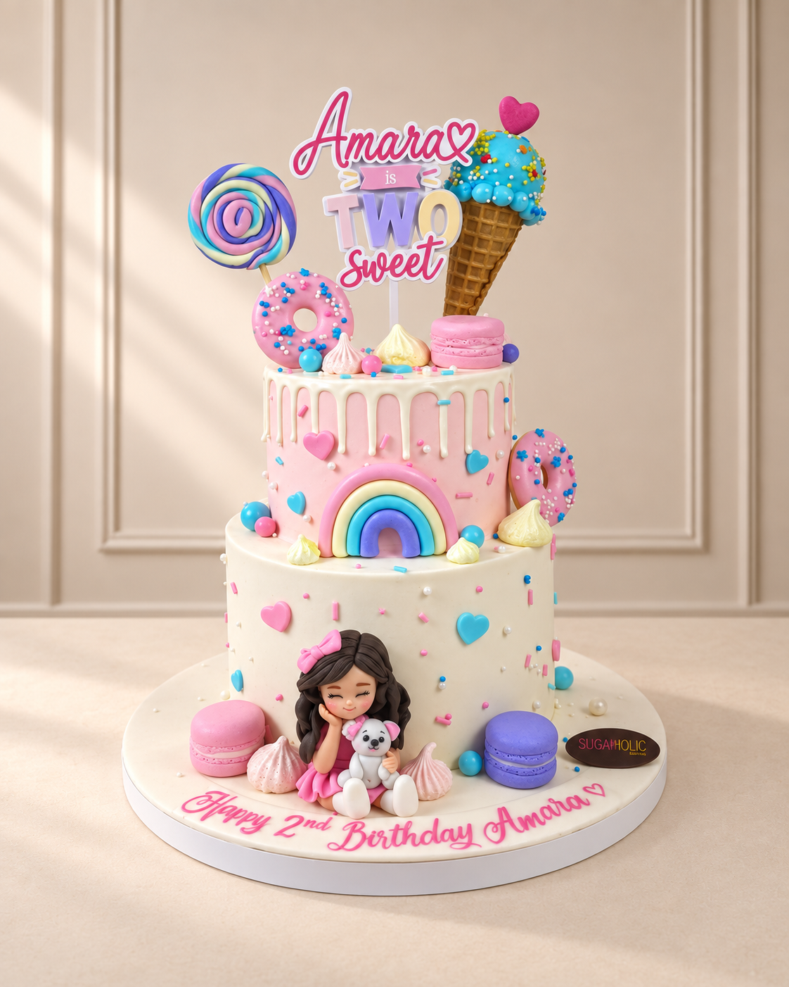 Pastel Candy and Girl Two-Tier Birthday Cake