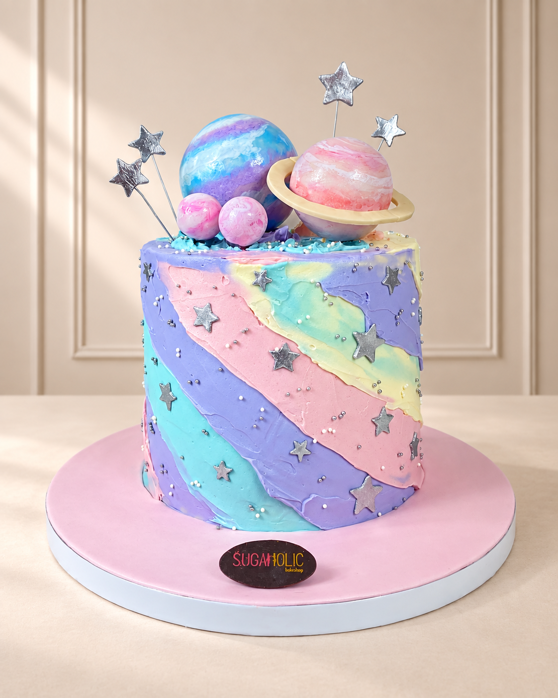 Pastel Galaxy Planet Buttercream Cake