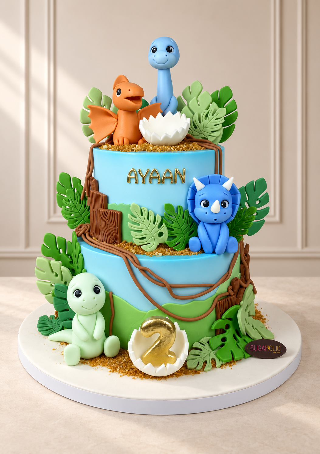 Jungle Dinosaur Two Tier Birthday Cake