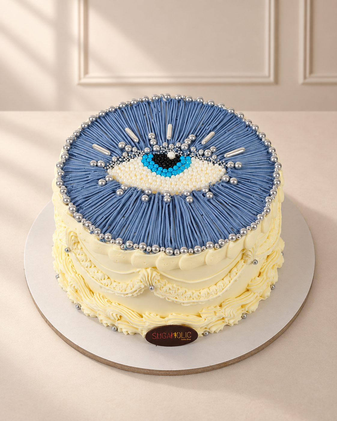 Blue Evil Eye Pearl Buttercream Cake