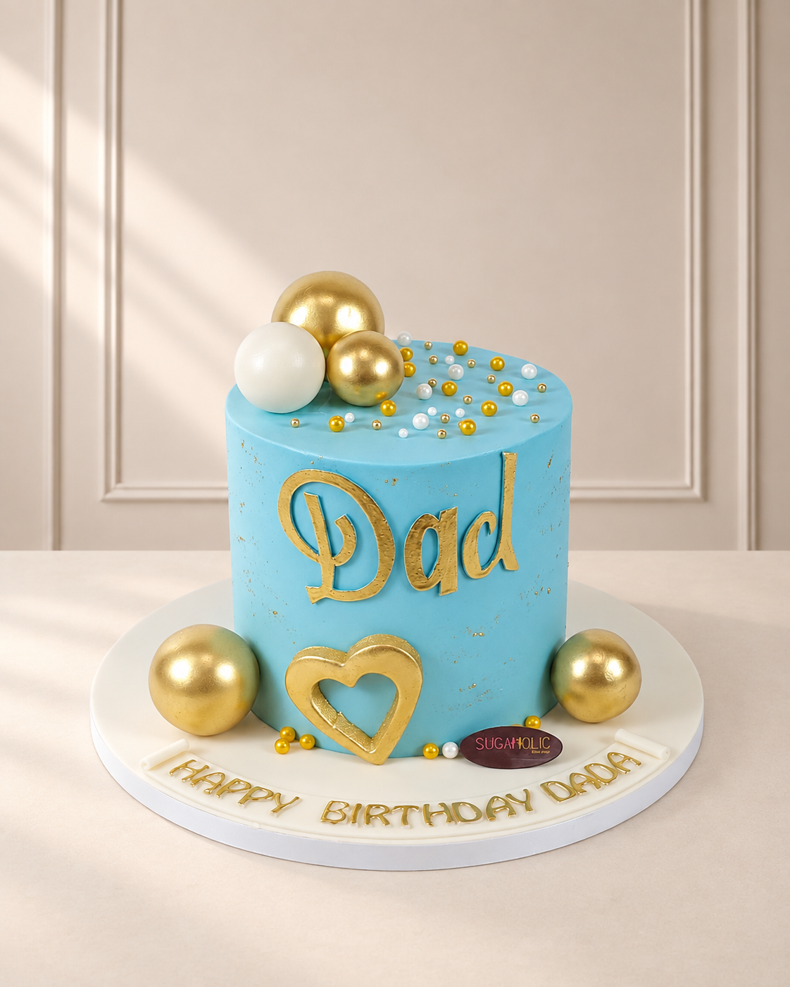 Dad Blue and Gold Birthday Cake