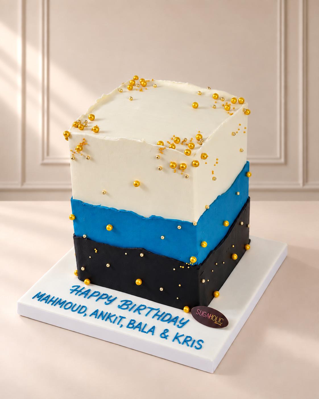 Blue Black Geometric Gold Sprinkle Birthday Cake