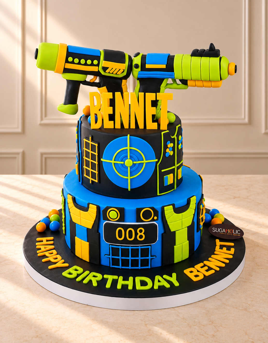 Arcade Toy Blaster Two Tier Fondant Cake