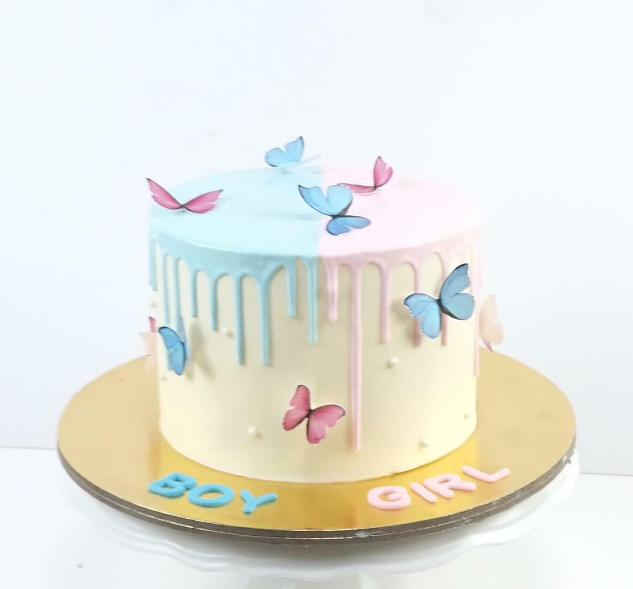 Blue and Pink Butterfly Gender Reveal  Dripping Buttercream  Cake