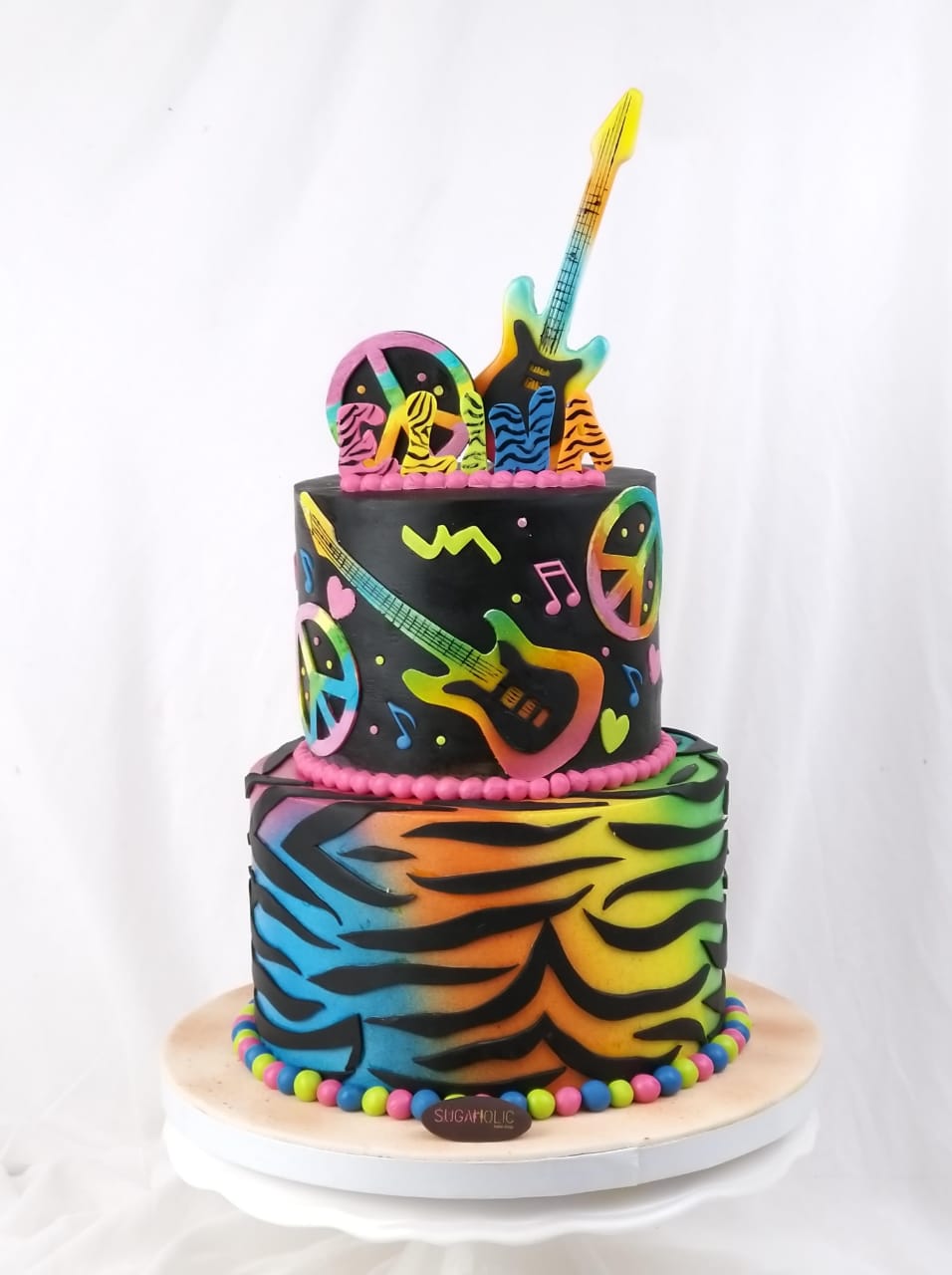 Retro Vibes Guitar Peace Fondant Cake