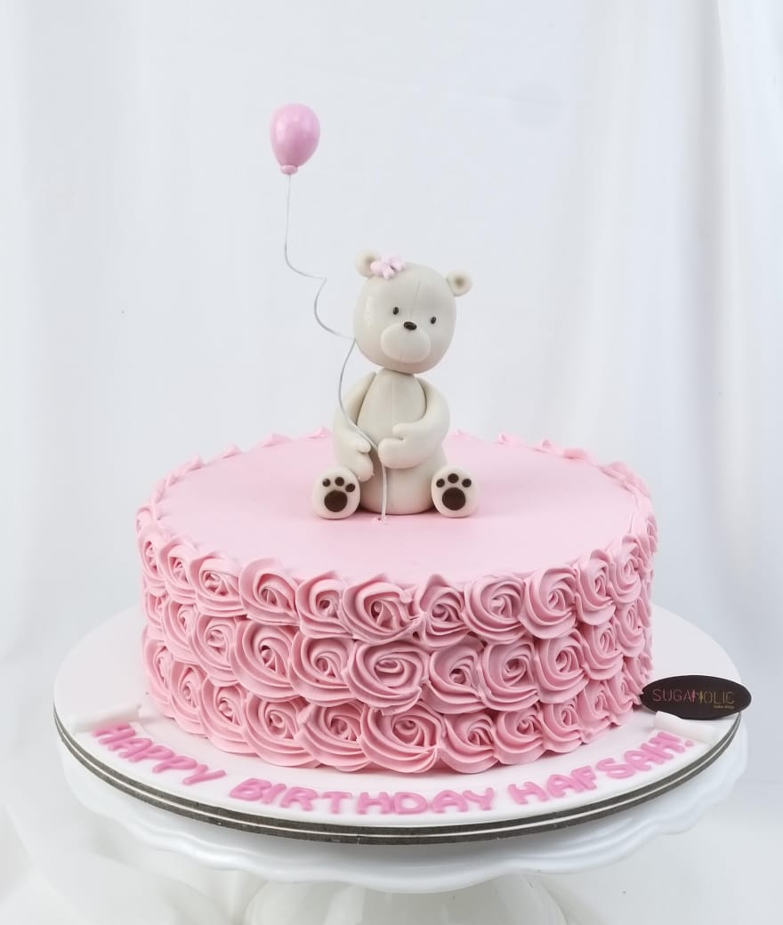 Sitting Bear on a Rosette  Buttercream Cake