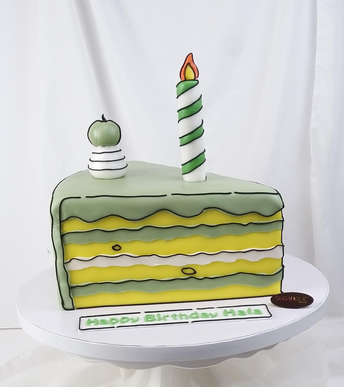 Sliced Olive Green Comic Cake