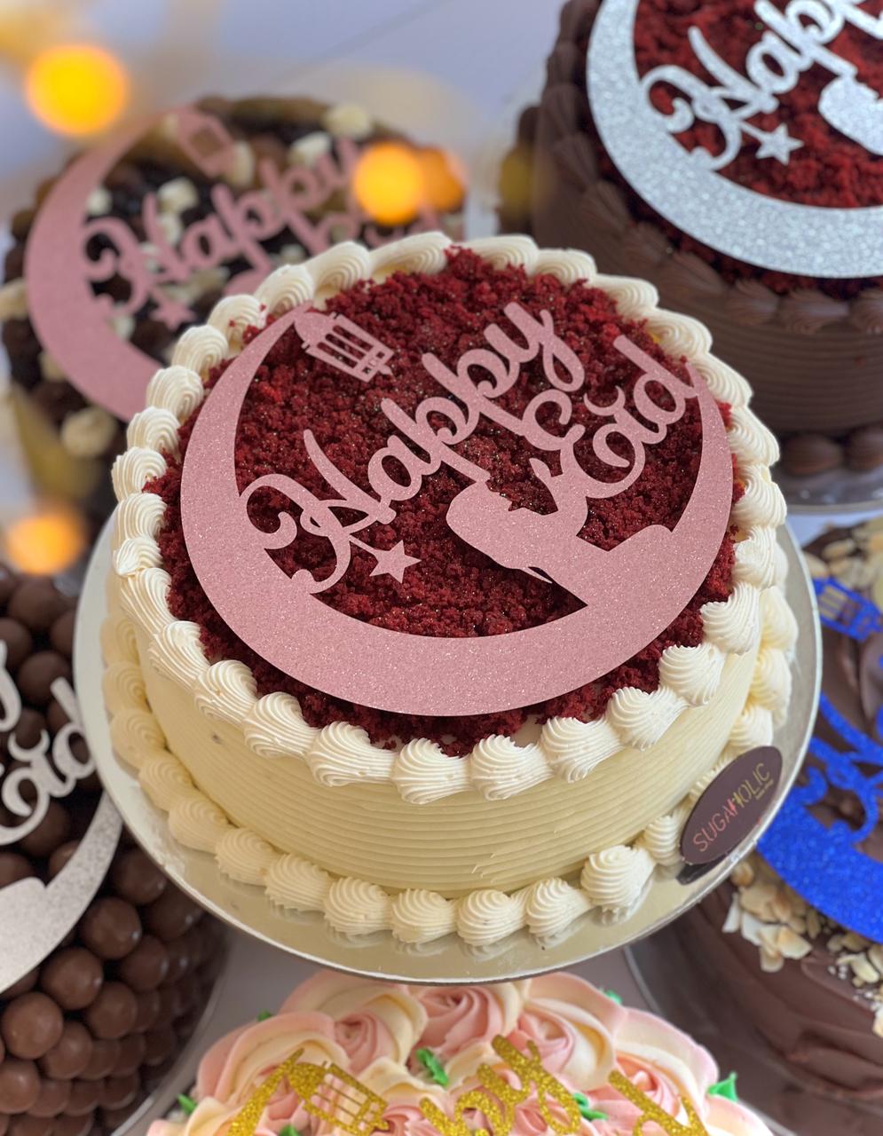 Red Velvet Cream Cheese Cake With Happy Eid Topper 