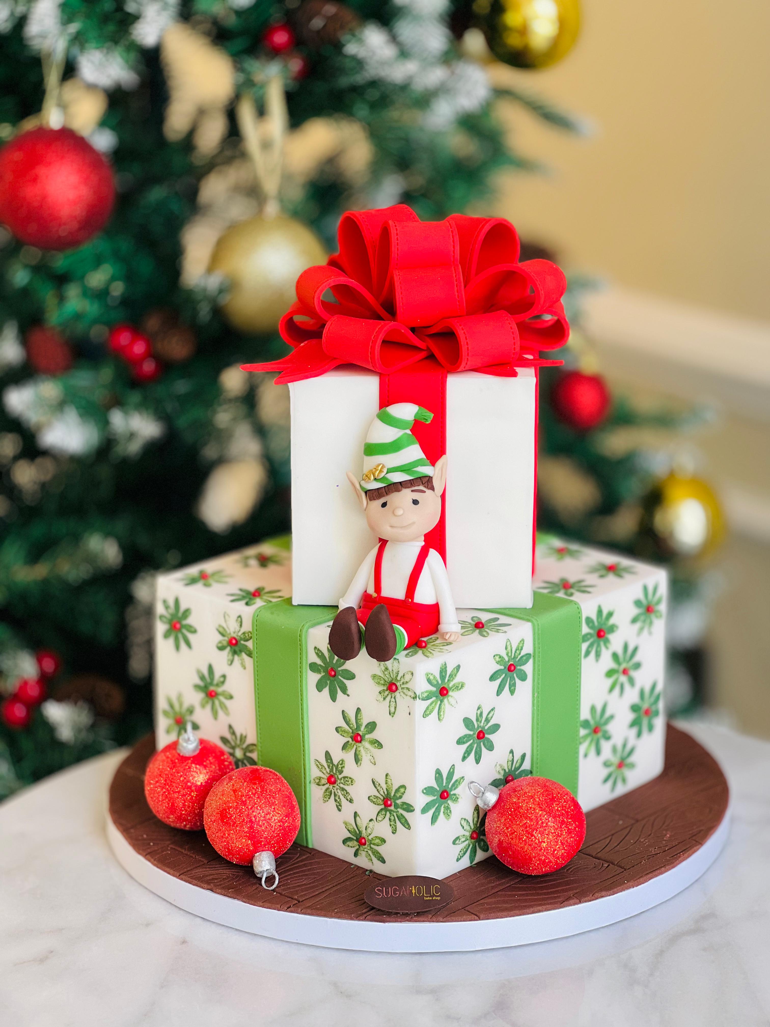 Elf Christmas Box Cake