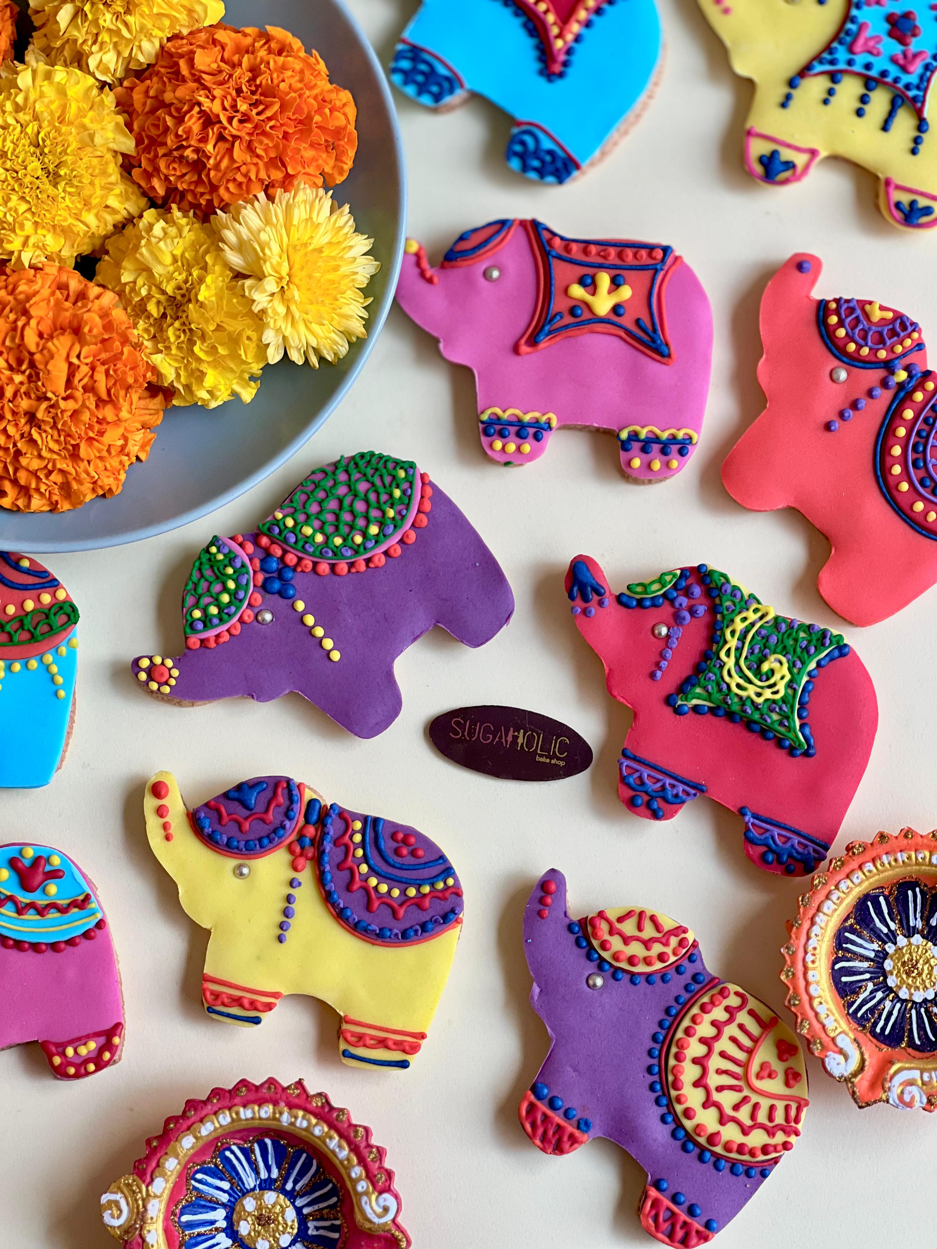 Diwali Elephant Mandala Cookies