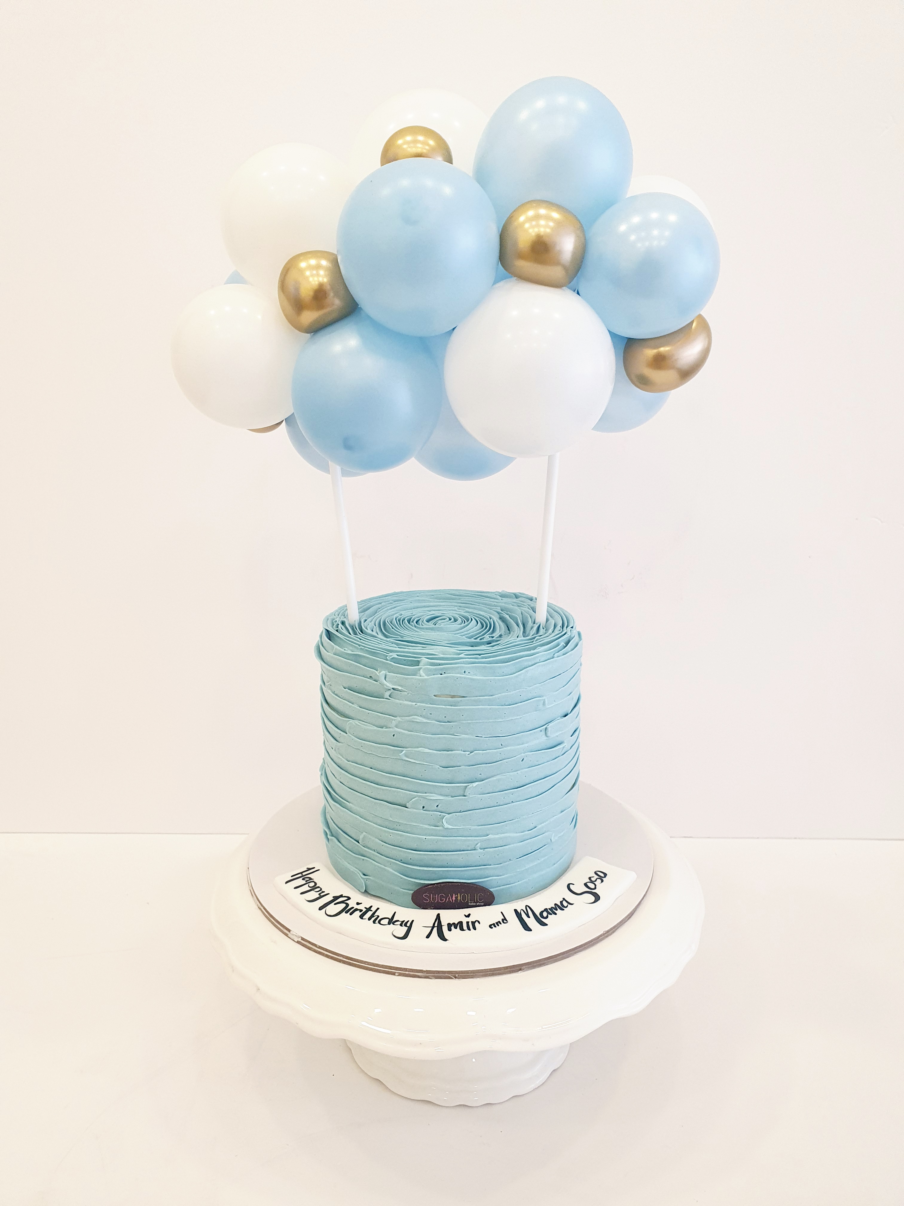 Blue Ruffles Balloon Cake 