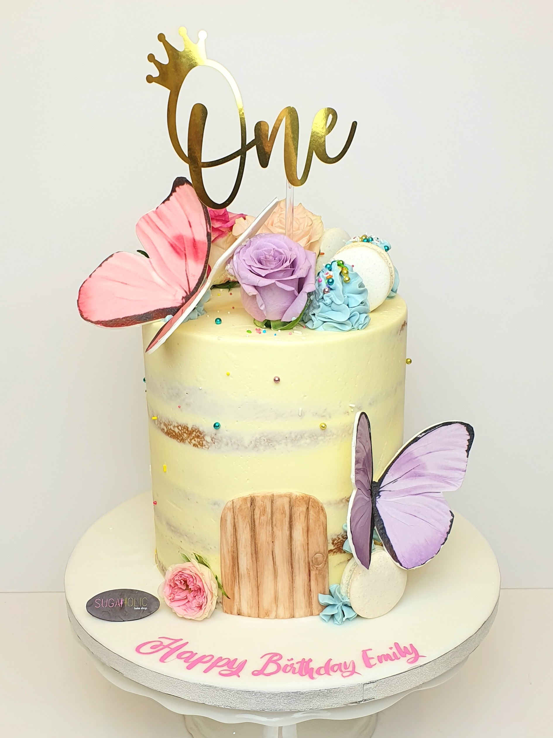 Floral with Edible Print Butterfly Naked Cake