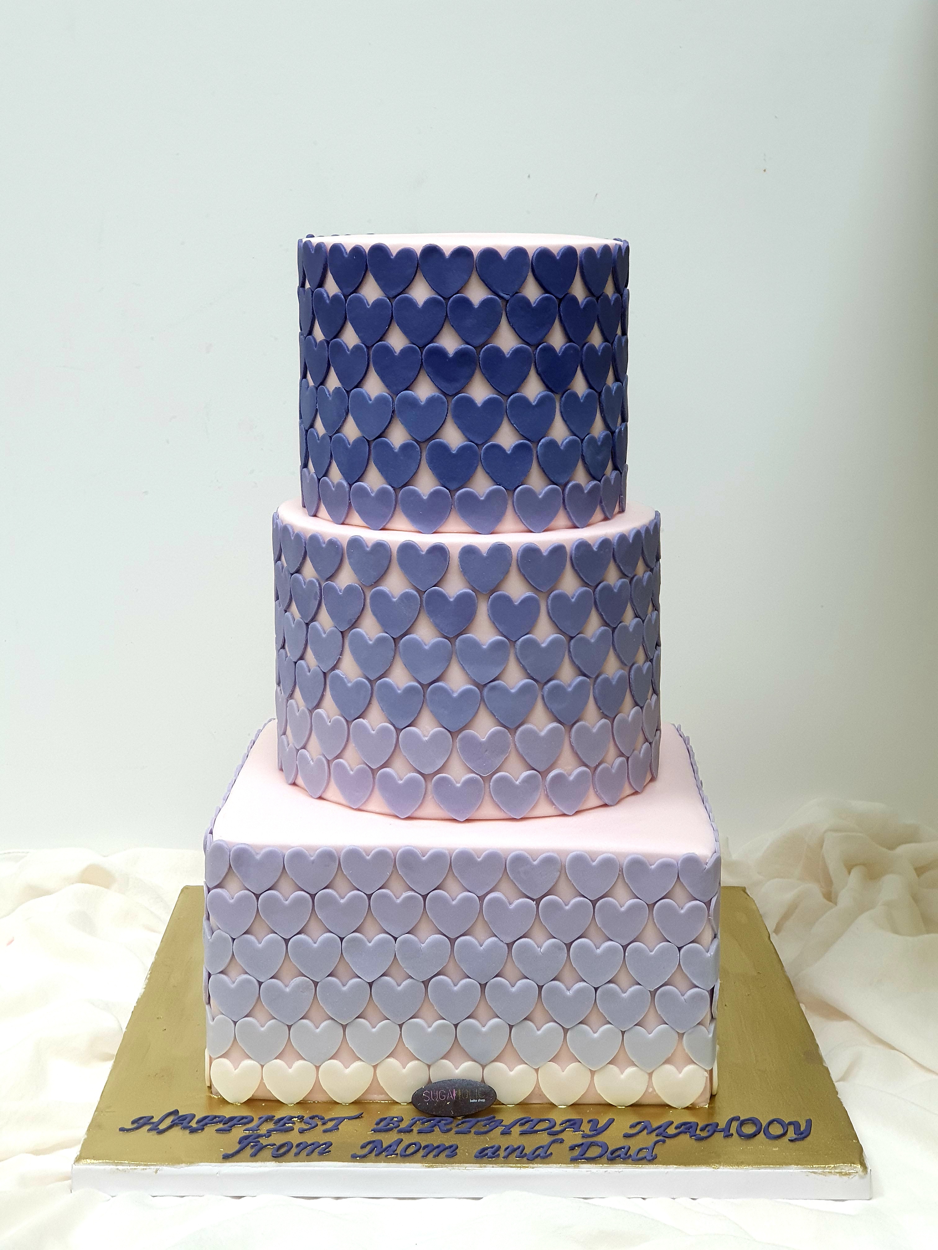 3 tier Ombre Purple Heart Cake