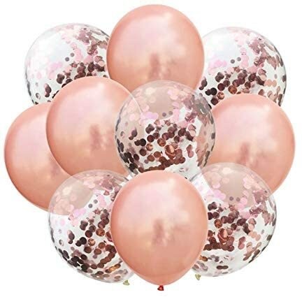 Chrome Rose Gold and Rose Gold Confetti Balloon