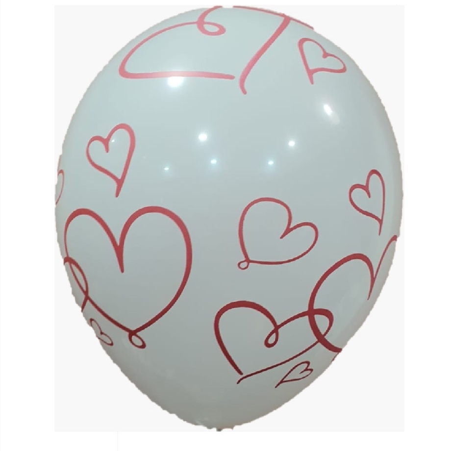 White Latex Red Heart Print Design 