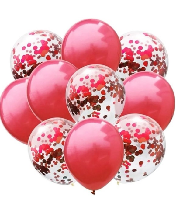 Chrome Red and Red Confetti Balloons 