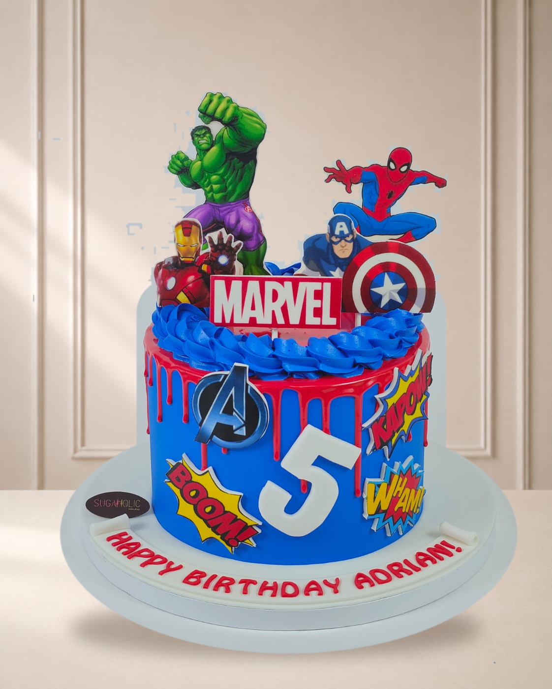 Blue and Red Marvel Superhero Buttercream Cake